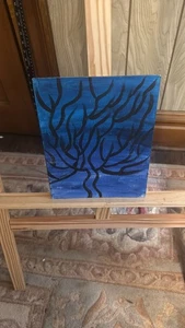 Albero blu astratto acrilico 10x8 pollici tavola tela senza cornice arte moderna contemporanea - Foto 1 di 4