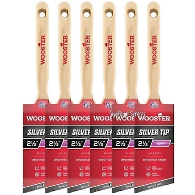 Wooster Brush 5221-2 1/2 Silver Tip 2 1/2 Inch Angle Sash Paintbrush 6 Pack - Image 1 of 3