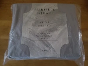 Juego de sábanas Fairfield Square 4 piezas Cal King gris estaño 100 % poliéster ¡NUEVO! - Imagen 1 de 6