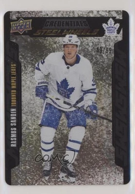 2019-20 Upper Deck Credentials Steel Wheels Gold 49/99 Rasmus Sandin Rookie RC - Image 1 of 3