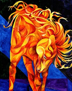 FIRE DANCER 8X10 Vivid orange & Yellow Fire HORSE print by Artist Sherry Shipley - Picture 1 of 1