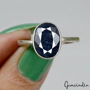Anillo unisex artesanal de plata de ley 925 con piedras preciosas de zafiro azul natural de 10 Estados Unidos - Imagen 1 de 5