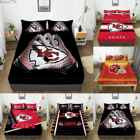 Kansas City Chiefs Fitted Sheet Mattress Cover Bed Sheets & Pillowcase Set 3PCS Cover