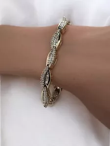 Gorgeous 14K White & Yellow Gold Natural Diamond Wavy Tennis Bracelet ~3.00 cttw - Picture 1 of 7