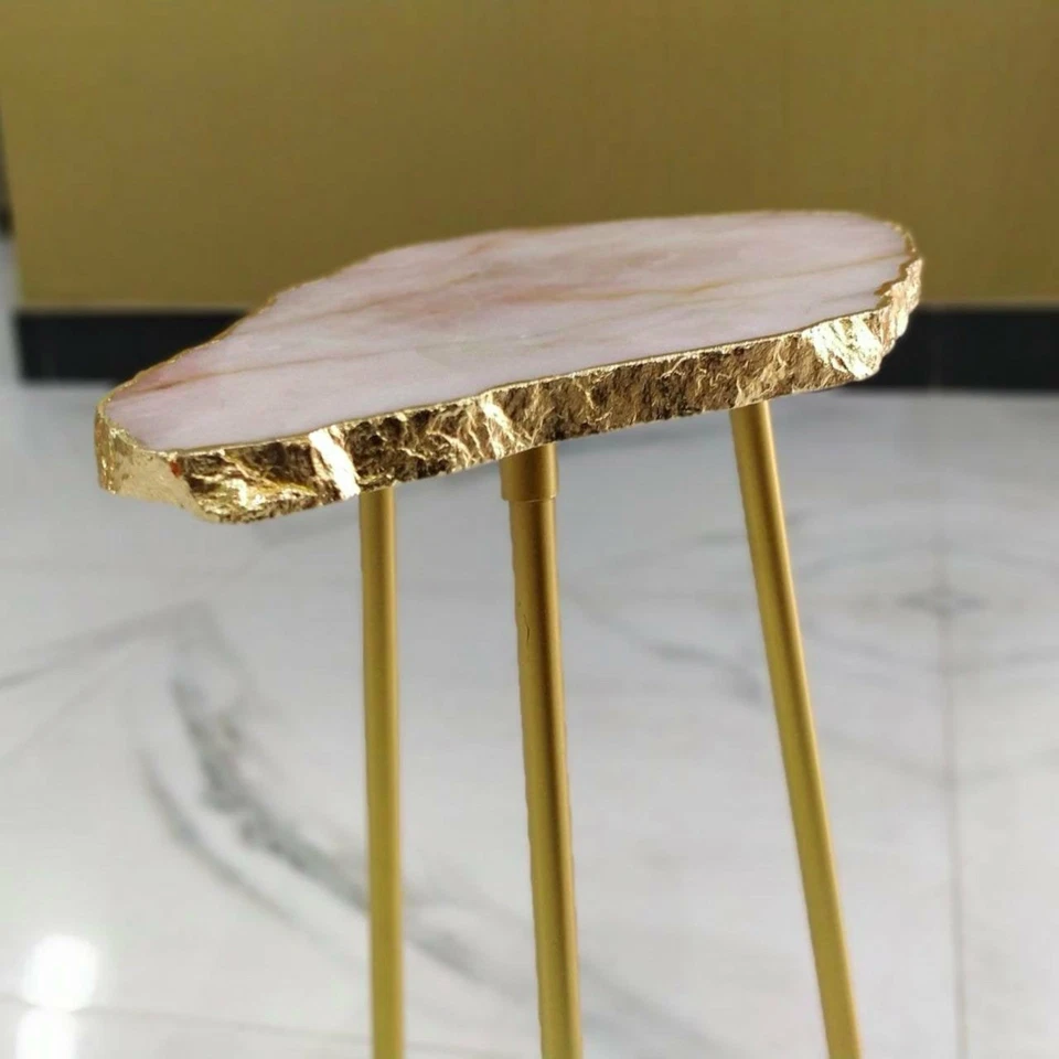 Natural Agate Side Tables in Rose Quartz - Image 1 of 4