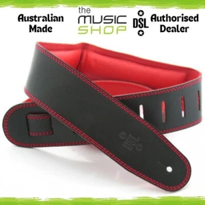 Australian Made DSL 2.5" GEG Padded Leather Guitar Strap, Black/Red - GEG25-15-6 - Picture 1 of 1
