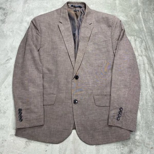 Perry Ellis Linen Blend Blazer Modern Fit Sport Coat Brown 44 Short - Picture 1 of 11