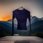 Neu Commense Damen-Lagen-Langarm-Plissee-Shirt marineblau dehnbar XSmall neu mit Etikett