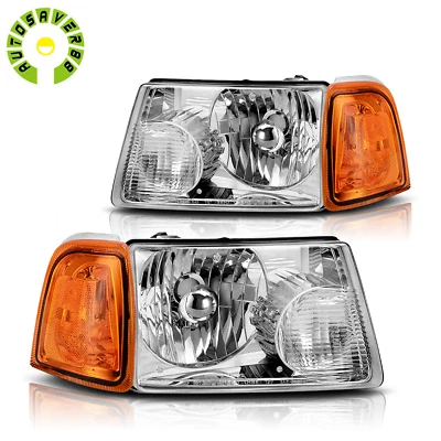 Chrome Headlights + Amber Corner Signal Lamps For 2001-2011 Ford Ranger LH +RH Foto 1 de 4