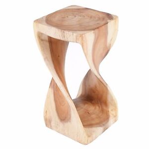 Small Twist Table/Hand Carved Solid Wood/Lamp Table/Plant Stand/Natural Finish