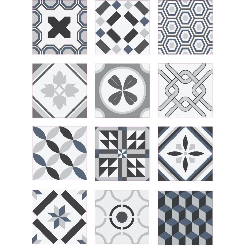 Carreaux de ciments lot de 12 motifs différents crédence déco autocollant adhési - Photo 1/1