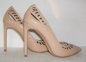 RRP £55 RIVER ISLAND NUDE BEIGE PATENT HIGH HEEL COURT SHOES SIZE 2.5 3 4 5 6 7 - Picture 1 of 9