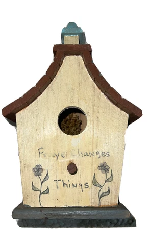 Indoor Birdhouse Decoration Religious Rustic Primitive Country Wood Prayer Cover