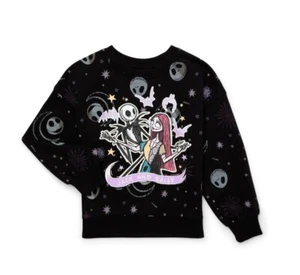 NWT Nightmare Before Christmas Jack Sally Black Sweatshirt Kids Size 6-6x - Picture 1 of 3