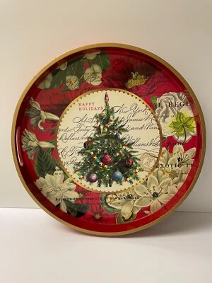 "Bandeja de Navidad Michel Design Works redonda de laca roja 14"" flores blancas navideñas" Foto 1 de 4