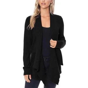 Fever Ladies' Open Front Waterfall Cozy Long Sleeves Cardigan, BLACK, XS - Picture 1 of 2