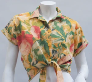 Vintage 80s Cropped Floral Print Waist Tie Blouse Shirt Top By Michele Lesley - Bild 1 von 10