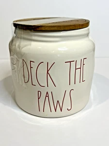 Rae Dunn Ceramic Christmas Deck The Paws Pet Treat Holder - Picture 1 of 3
