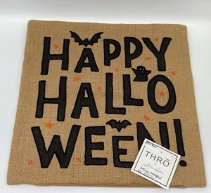 Thro Marlo Lorenz Happy Halloween Pillow Cover Skeleton Halloween Bat 18 X 18 - Picture 1 of 6