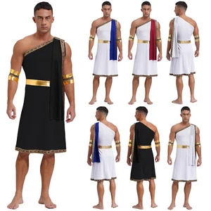 DE Männer Griechisch Toga Kleid Eine Schulter Robe Manschetten Kostüm Halloween - Bild 1 von 40