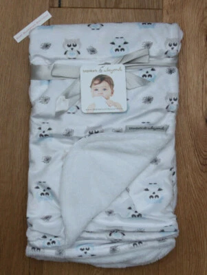 Blankets & Beyond Baby Boy Blanket ~ White, Blue & Gray ~ Owls ~ HTF - Image 1 of 2