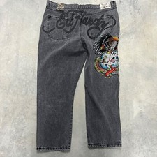 Ed Hardy Denim Mens 40 Battle Skull Loose Fit Black Wash Jeans Y2K Inspired