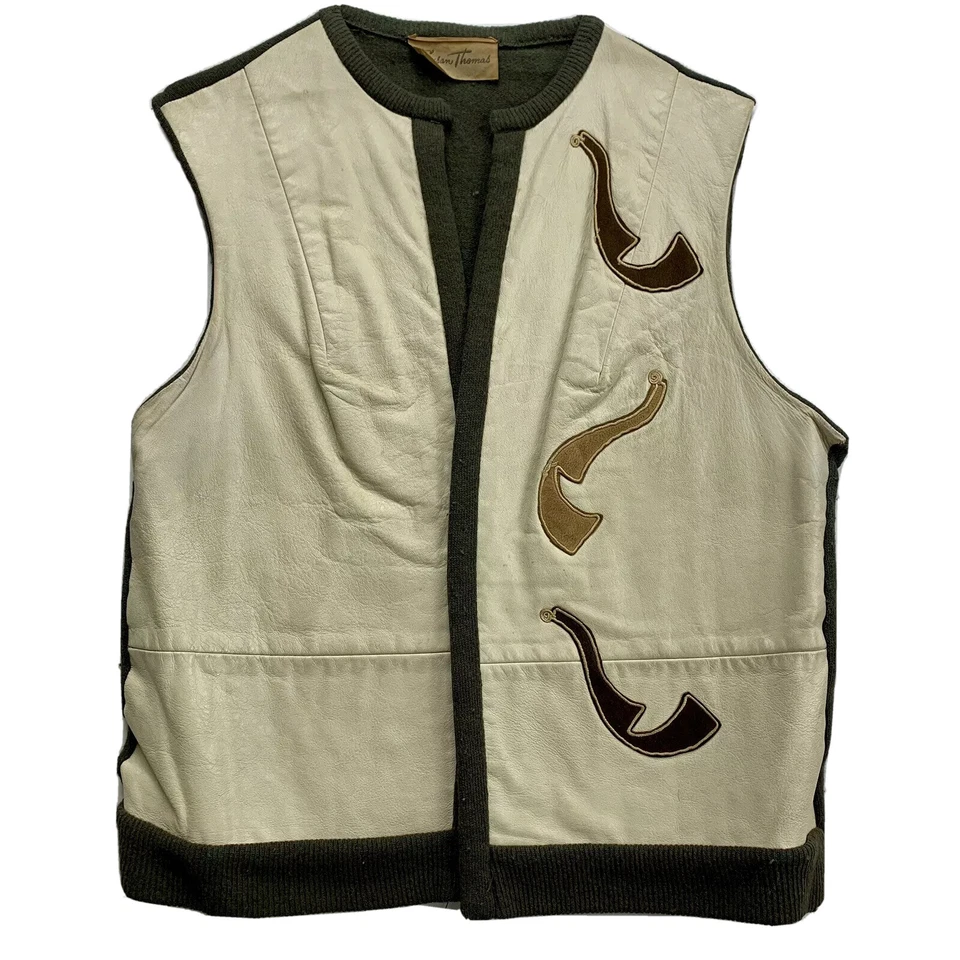 Susan Thomas 女式背心 M 皮革羊羔羊毛精细毛皮西部复古 60-70 年代 — 第 1/4 张图片