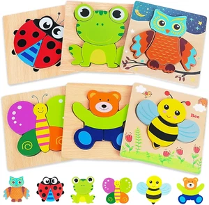 Wooden Puzzles Toddler Toys Gifts for 1 2 3 Year Old Boys Girls, Animal Jigsaw P - Picture 1 of 12
