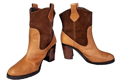 Lauren Ralph Lauren Devyn Leather Suede Heeled Ankle Boots Western Tan Brown 8B - Image 1 of 4