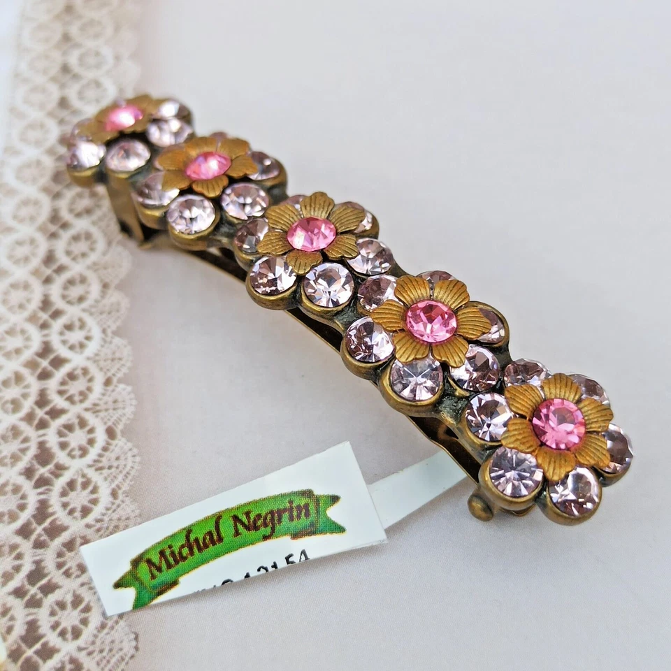 Clip de pelo Michal Negrin rosa púrpura claro flores y cristales de Swarovski caja de regalo Foto 1 de 4