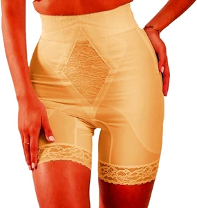 RAGO BEIGE VITA ALTA GAMBA LUNGA 4 GIARRETTIERE PIZZO ORLO MUTANDINE CINTURA 3X NUOVO SENZA ETICHETTE - Foto 1 di 3