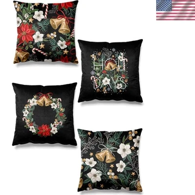 Juego de 4 lujosas fundas de almohada de gamuza campana de Navidad de doble cara 45x45 cm Foto 1 de 2
