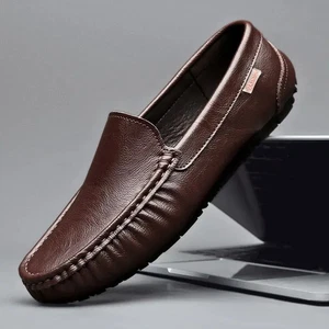 Man's Casual Shoe Square Toe Flat Leather Shoes Moccasin Loafers Walking Shoes - Picture 1 of 31