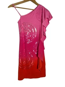 Mini Vestido Flowers By Zoe Niñas Un Hombro Lentejuelas Asimétrico Rosa Rojo Talla XL - Imagen 1 de 5
