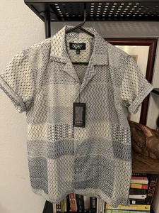 Eighty Eight Brand Herren Kurzarm Button Down Hemd Geometrisches Muster - Bild 1 von 4