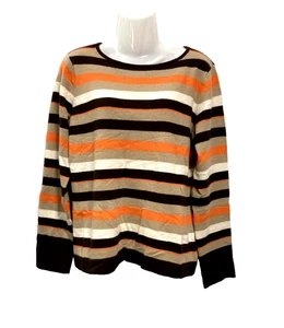Jones New York Sweater Merino Wool Cashmere Angora Striped Fall Brown Orange L - Picture 1 of 7