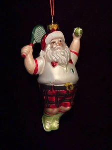 VIDRIO SOPLADO SANTA TENIS~JUGADOR DE PICKLEBALL~DEPORTES~ADORNO DE NAVIDAD~NUEVO CON ETIQUETAS - Imagen 1 de 3