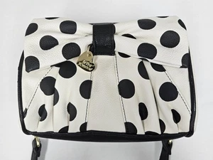 Betsey Johnson Black & White Polka Dot Medium Bag Purse with Gold Accents - Picture 1 of 10