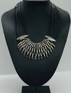 Stunning Vintage Silver Tone Multi Corded Tribal Bib Statement Necklace - Picture 1 of 1