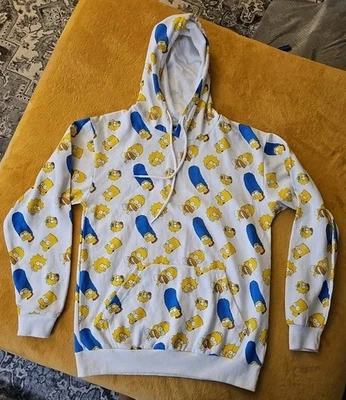 The Simpsons 连帽运动衫白色 AOP Homer Bart Marge Lisa Maggie Y2K 尺寸 Sm — 第 1/4 张图片