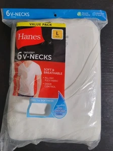 Lote de 6 camisetas Hanes para hombre, talla L - blancas (6 piezas) cuello en V - Imagen 1 de 5