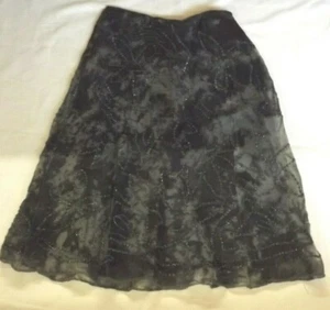LADIES M&S BLACK GREY GREEN SILK FLORAL EMBROIDERED A LINE SKIRT UK 8 WAIST 28" - Picture 1 of 2
