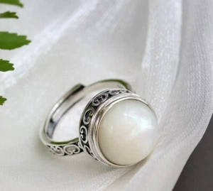 B06 Anello Schlaufenrand Con Perla Acqua Dolce Argento Sterling 925 Regolabile - Foto 1 di 10