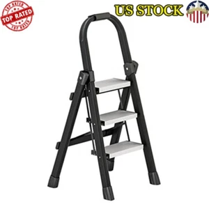 3-Steps Folding Ladder Anti-Slip Pedal Portable Multi-Use Aluminum Garages Hot - Picture 1 of 5