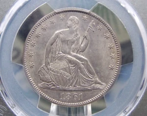 1861 "P" Seated Liberty SILVER Half Dollar 50c PCGS MS63 #109 BU Unc ECC&C, Inc. - Imagen 1 de 5