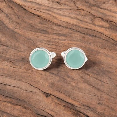 Gemelos vintage de diseñador de plata esterlina 925 con piedras preciosas de calcedonia Aqua para hombre Foto 1 de 3