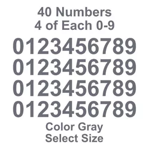 Decalcomanie numeriche 0 - 9 colore: grigio - misura a scelta - 40 adesivi 4 di ogni numero - Foto 1 di 8
