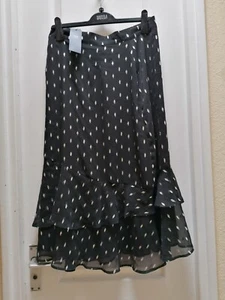 LADIES MARKS & SPENCER BLACK WITH SHINNY SPOTTED TIERED LINED MIDI SKIRT SIZE 12 - Picture 1 of 7