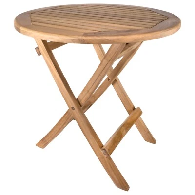 Nordic Style Teak Wood Natural Indoor/Outdoor Folding Patio Side Table - Image 1 of 4