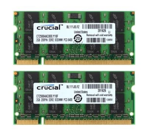 2PCS DDR2 2GB For Crucial 2RX8 PC2-6400S 800Mhz 200Pin SO-DIMM Laptop,Memory`RAM - Picture 1 of 10